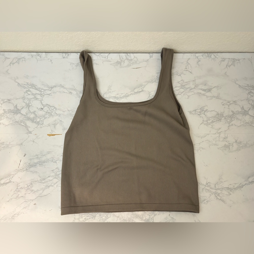 Jo & Co Tan Ribbbed Tank Top Women’s L/XL Nylon Spandex Stretchy Crop